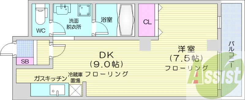 1DK、バストイレ別、ネット無料、バルコニー