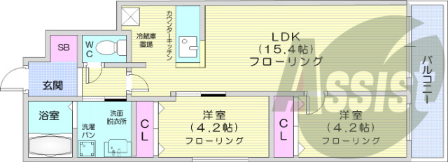 2LDK、インターネット無料、オートロック、エレベーター