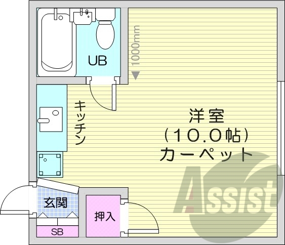 1R、暖房、家具家電、収納、エレベーター