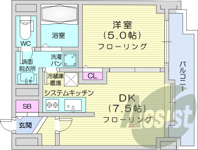 1DK、灯油暖房、モニターホン、オートロック