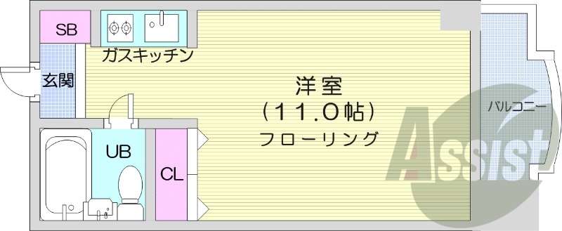 1K、オートロック、モニター付インターホン、システムキッチン