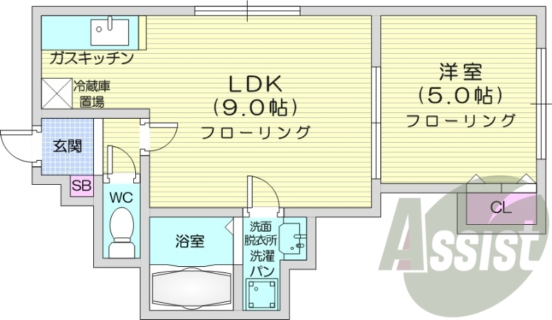 1LDK、インターネット無料、クローゼット