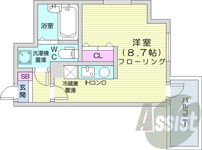 1R、オートロック、角部屋、ネット使用料無料