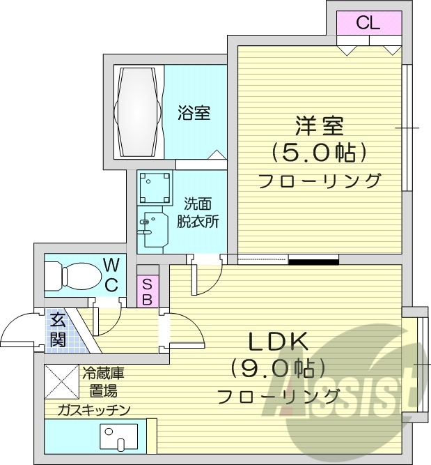 1LDK、シャワートイレ、灯油FF暖房
