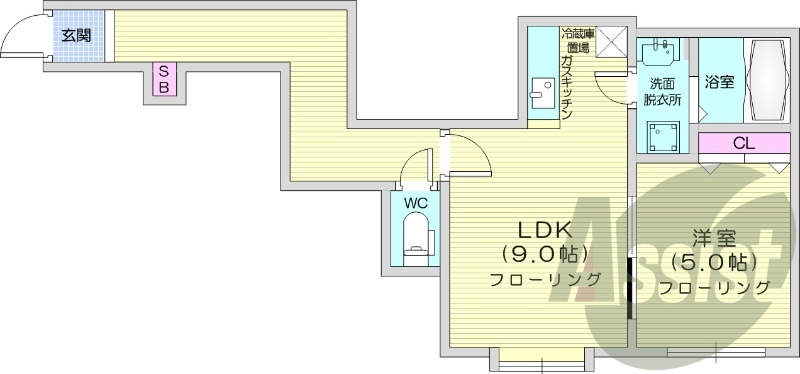 1LDK、灯油暖房、角部屋、ネット利用料不要