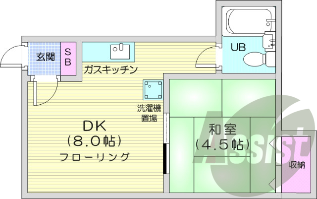 1DK、ガス給湯器、灯油FF暖房