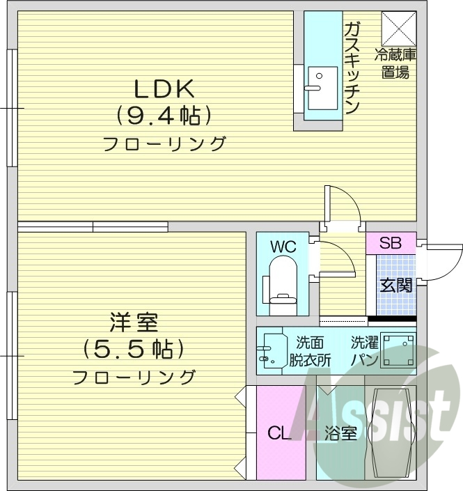 1LDK、角部屋、最上階、カウンターキッチン