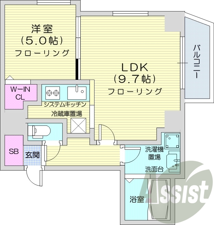1LDK、都市ガス、エアコン、ガス暖房、システムキッチン