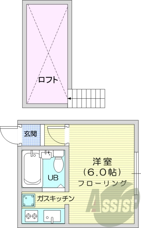 1K、室内洗濯機置場、ガスコンロ設置可、ネット使用料不要