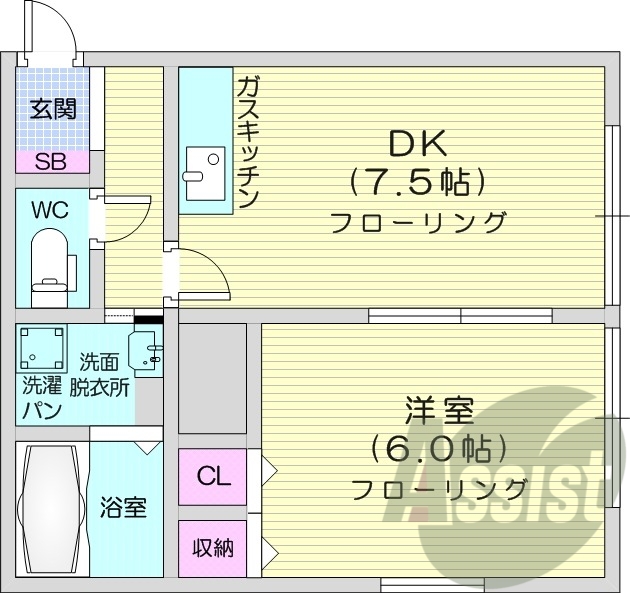 1DK、ウォシュレット、シューズボックス、独立洗面台