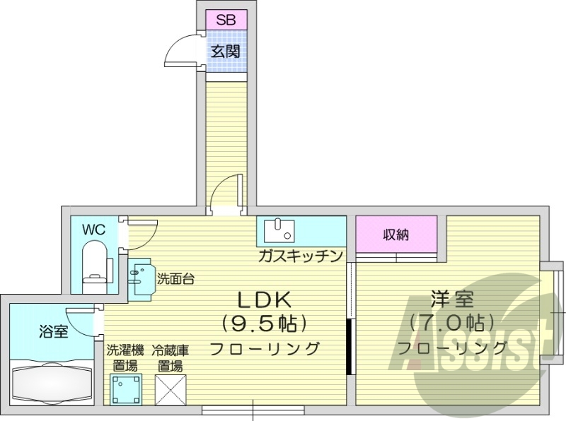 1LDK、灯油暖房、収納、インターホン、洗濯機置場
