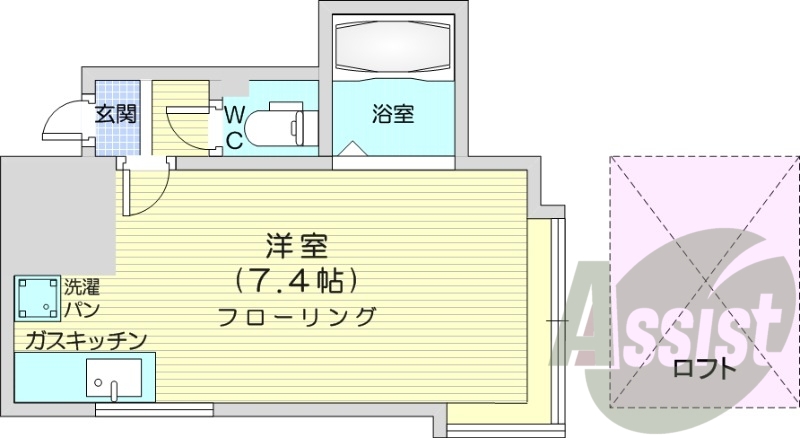 1R、暖房設備、室内洗濯機置場、ロフト、収納
