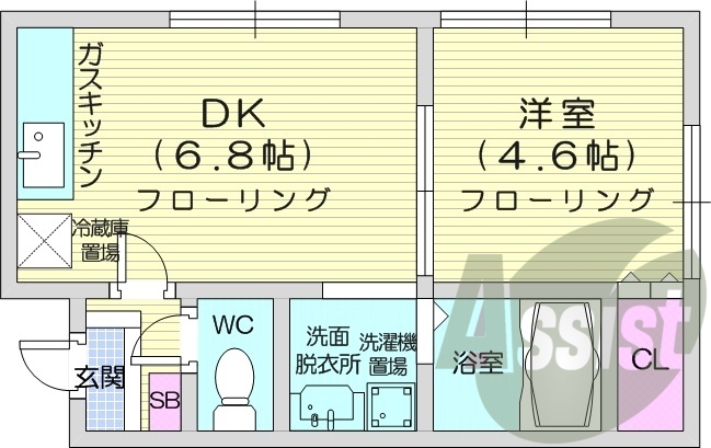 1DK、洗面脱衣所、シャンプードレッサー、クローゼット