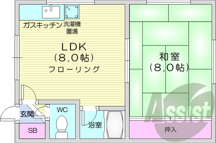 1DK、インターネット無料、バストイレ別