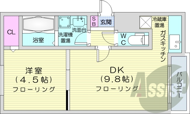 1LDK、オートロック、独立洗面台、バストイレ別、灯油暖房