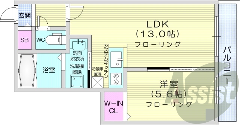 1LDK、オートロック、システムキッチン
