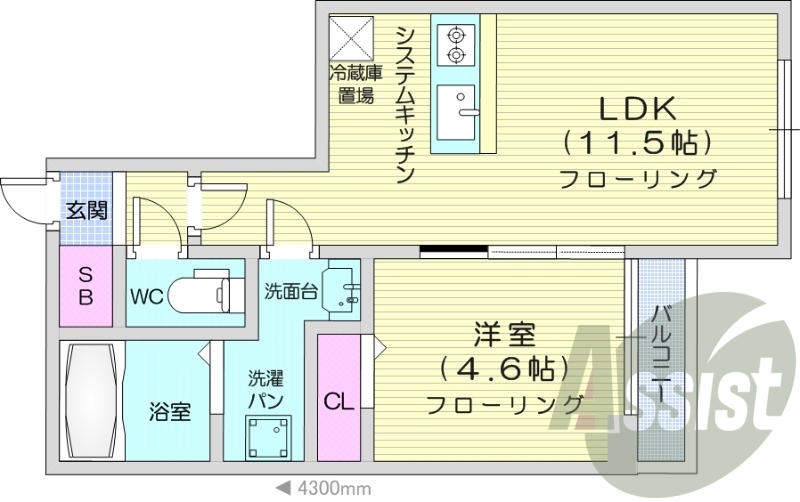 1LDK、都市ガス、システムキッチン、、エアコン