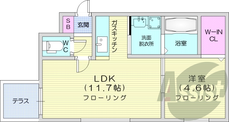 1LDK、オートロック、角部屋、モニターホン、バストイレ別