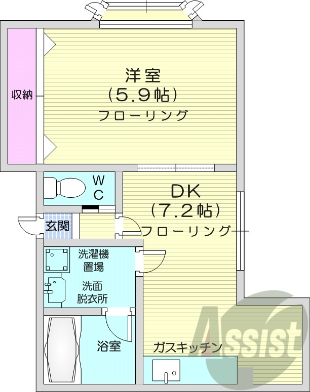 1DK、バストイレ別、シャンプードレッサー、灯油FF暖房