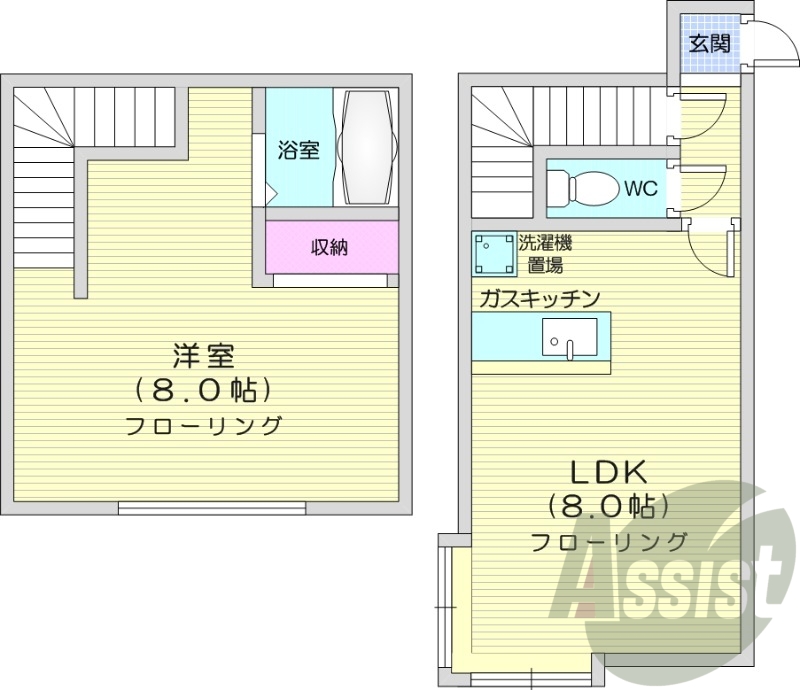 1R、ロフト、バス・トイレ別、灯油FF暖房