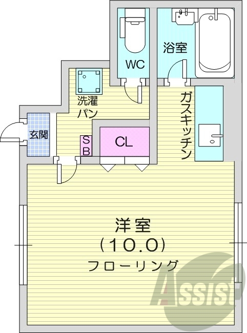 1K、バストイレ別、角部屋、シューズボックス