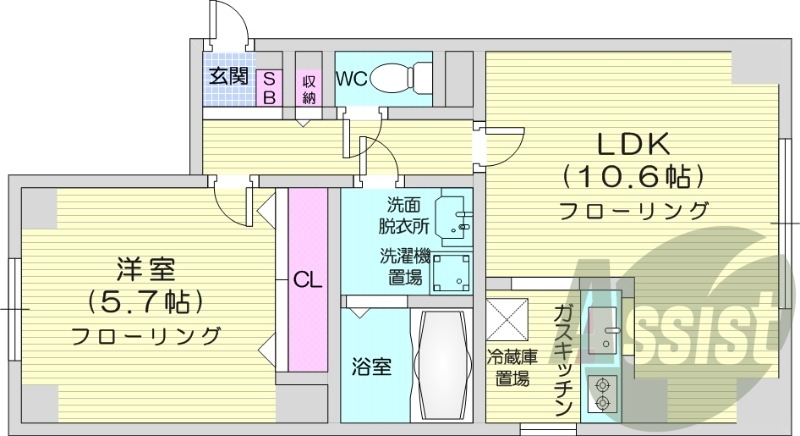 1LDK、クローゼット、洗面脱衣所独立、洗濯機置場