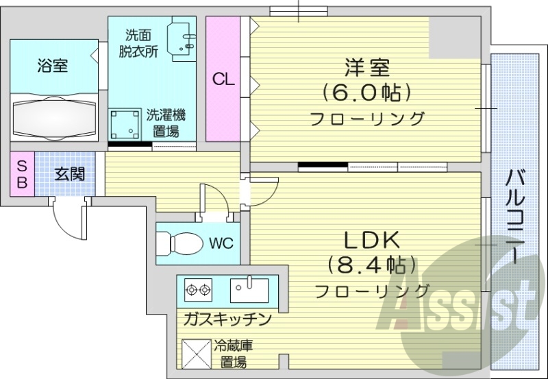 1LDK、クローゼット、シューズボックス、洗面脱衣所