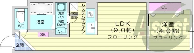 1LDK、オール電化、バストイレ別、宅配ボックス