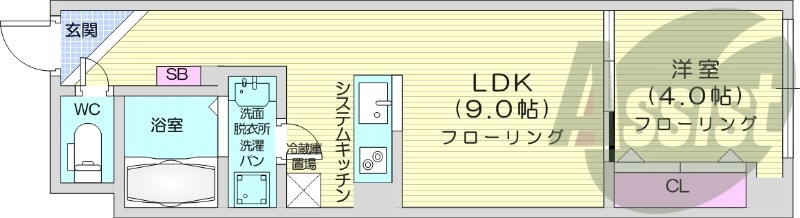 1LDK、オール電化、バストイレ別、宅配ボックス