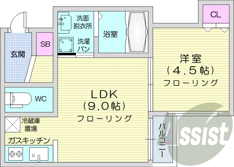 1LDK、オートロック、シューズボックス