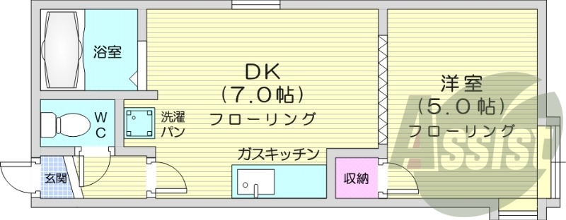 1DK、エアコン、バストイレ別、シャワートイレ