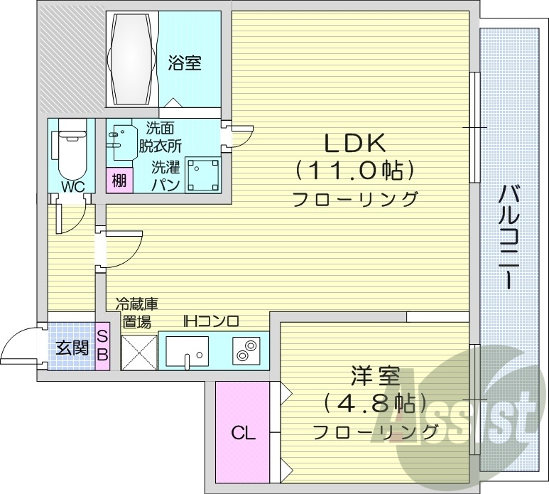 1LDK、インターネット無料、オートロック