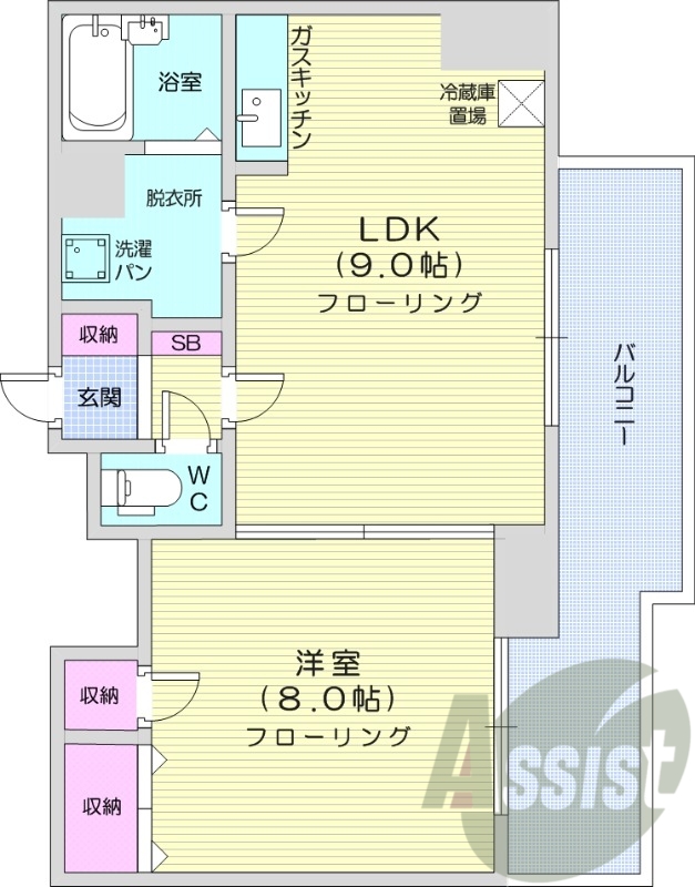 1LDK、都市ガス、ネット無料、エアコン、灯油FF暖房