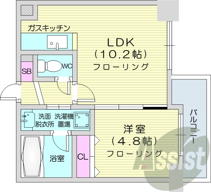 1LDK、クローゼット、バストイレ別、洗面脱衣所