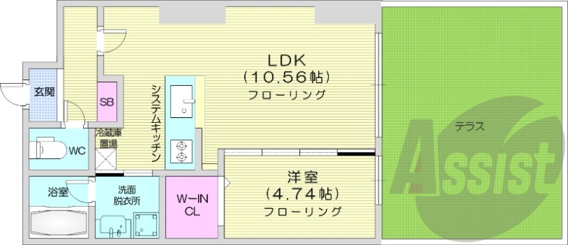 1LDK、テラス、ウォークインクローゼット、ネット無料