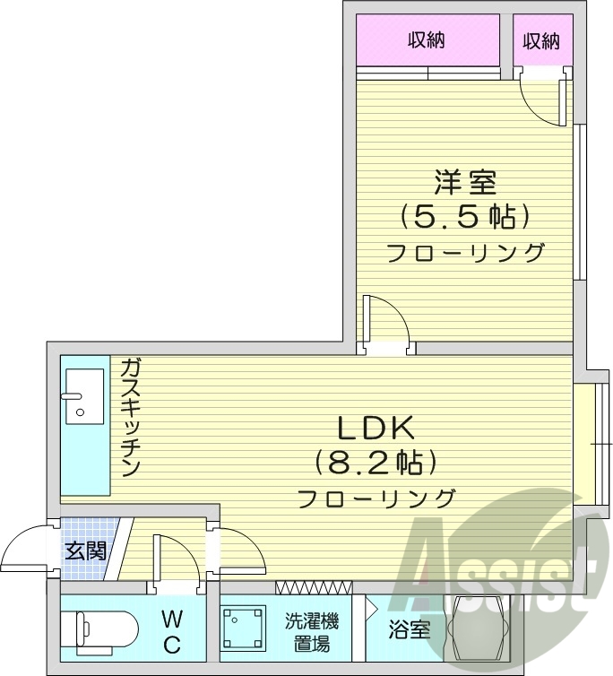 1LDK、バストイレ別、灯油暖房、シャワートイレ