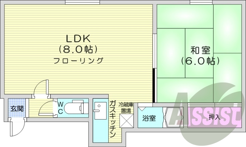1LDK、収納、バストイレ別、シャワートイレ