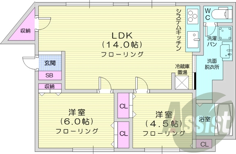 2LDK、灯油給湯暖房、システムキッチン、ウォシュレット