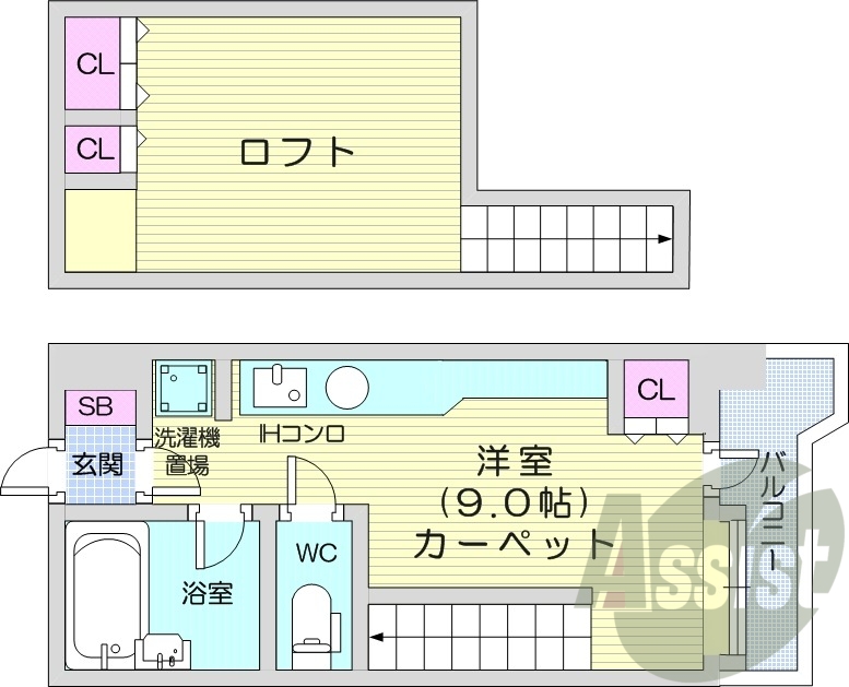 1DK、家具家電付き、IHコンロ、オートロック
