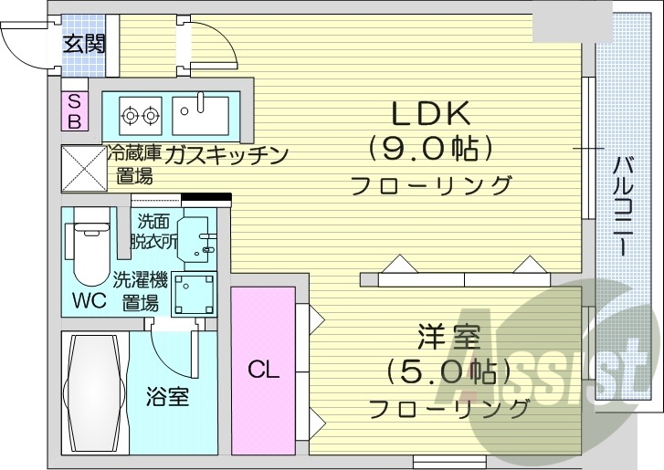 1LDK、収納、洗濯機置場、灯油暖房、エアコン