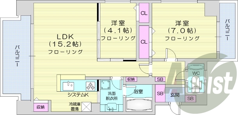 2LDK、分譲、ペット可、角部屋、エアコン、都市ガス
