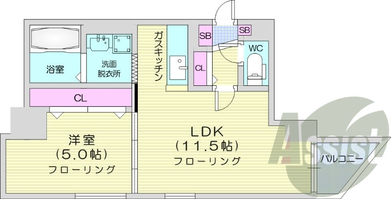 1LDK、オートロック、角部屋、ネット無料、風呂トイレ別