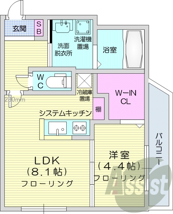 1LDK、ウォークインクローゼット、洗面脱衣所、バルコニー