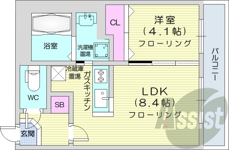 1LDK、収納、都市ガス、ネット無料、宅配BOX