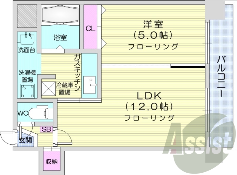 1LDK、都市ガス、オートロック、ウォシュレット