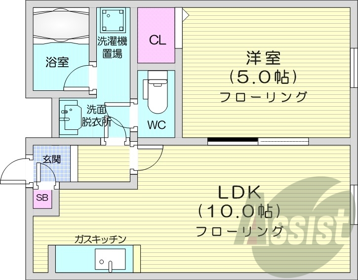 1LDK、オートロック、灯油FF暖房、バストイレ別