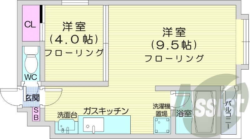 1LDK、収納、エアコン、ガス暖房、バストイレ別