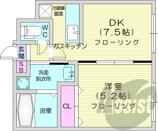 1DK、オートロック、ネット使用料不要、バストイレ別