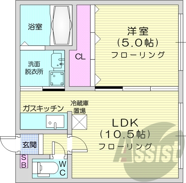 1LDK、オートロック、モニターホン、独立洗面台