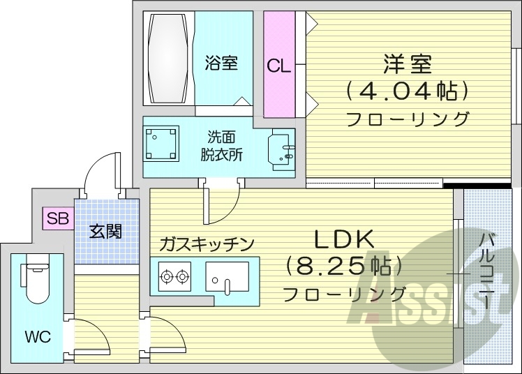 1LDK、オートロック、システムキッチン、ネット使用料無料